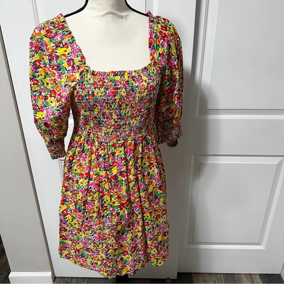 Rixo X Target mini floral dress smocked puff short sleeves with pockets - Picture 1 of 12
